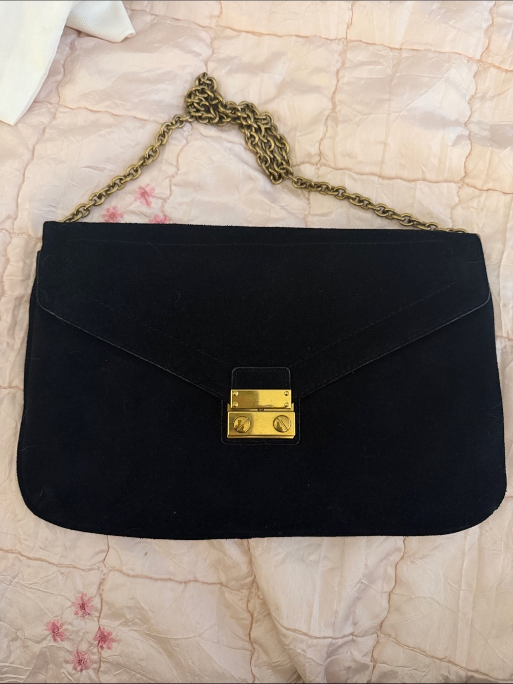 J. Crew Black Suede Chain Shoulder Bag with Gold Hardware